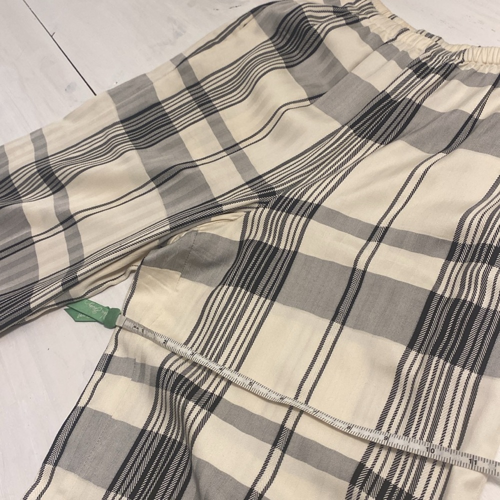 THEORY Women's Black/Ivory Plaid Fluid Wide Leg Pull on Pant Like New Condition - Picture 9 of 14